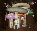 Elves houses in the shape of magic mushroom